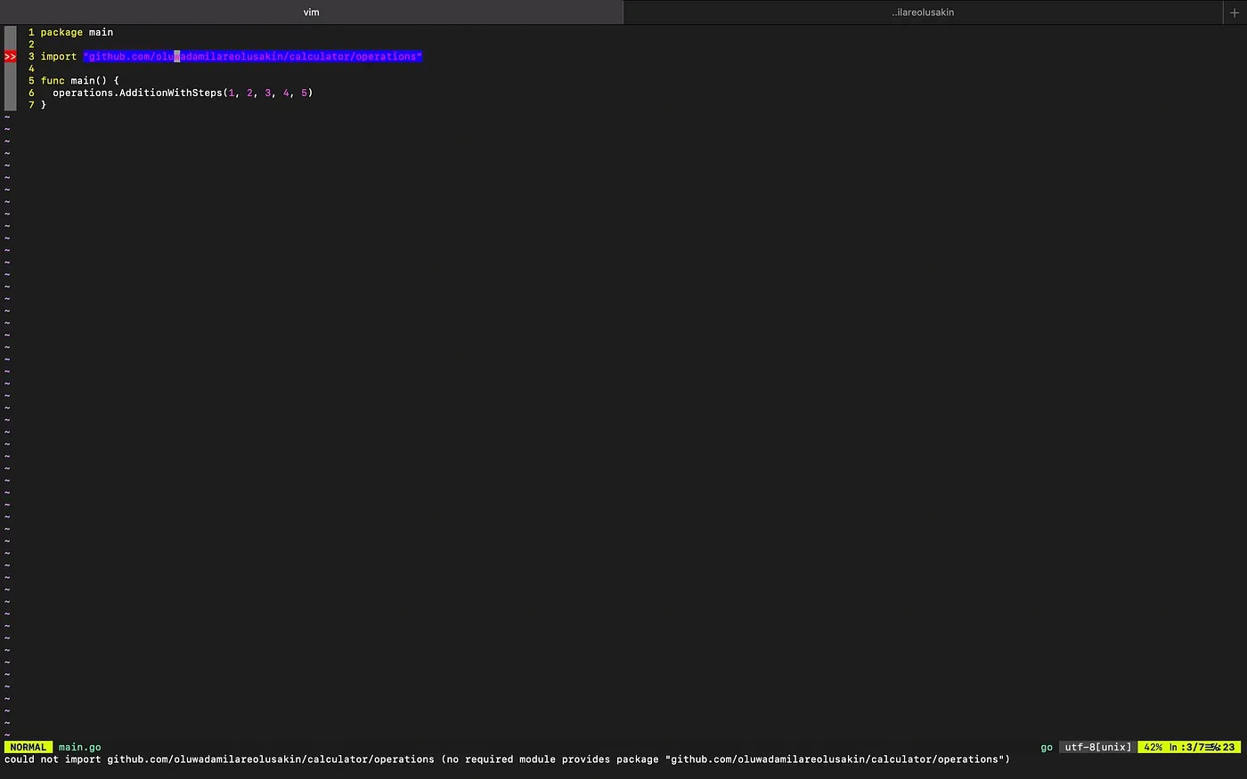 Ошибка в нижней части экрана, показывающая, что пакет недоступен для нас локально
