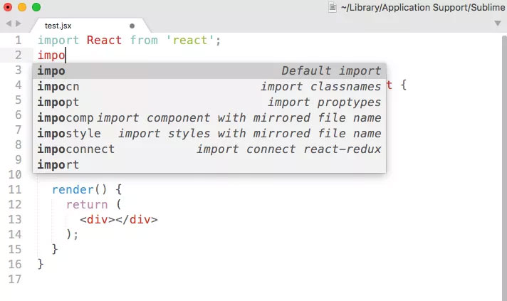 Сниппеты отображаются в меню автозаполнения