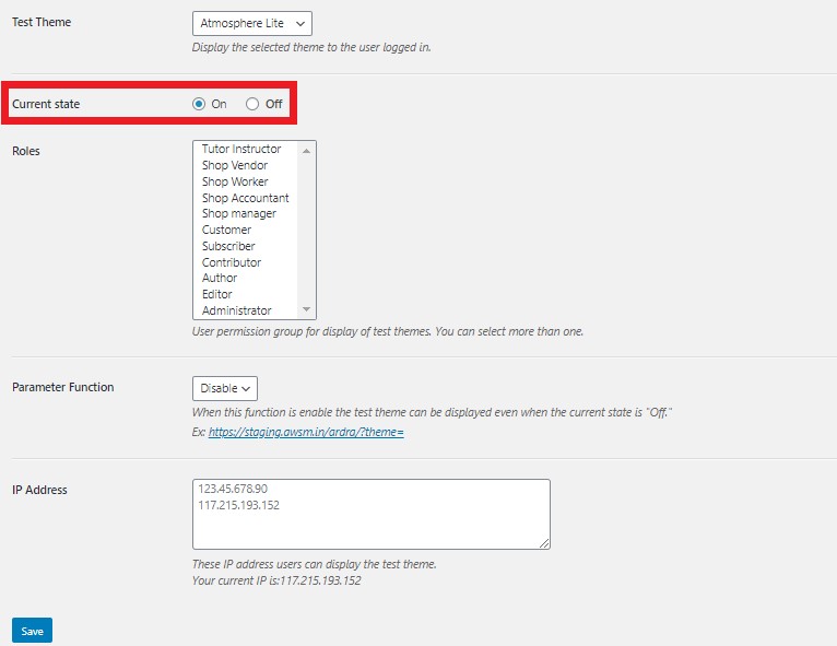 Настройки WP Theme Test